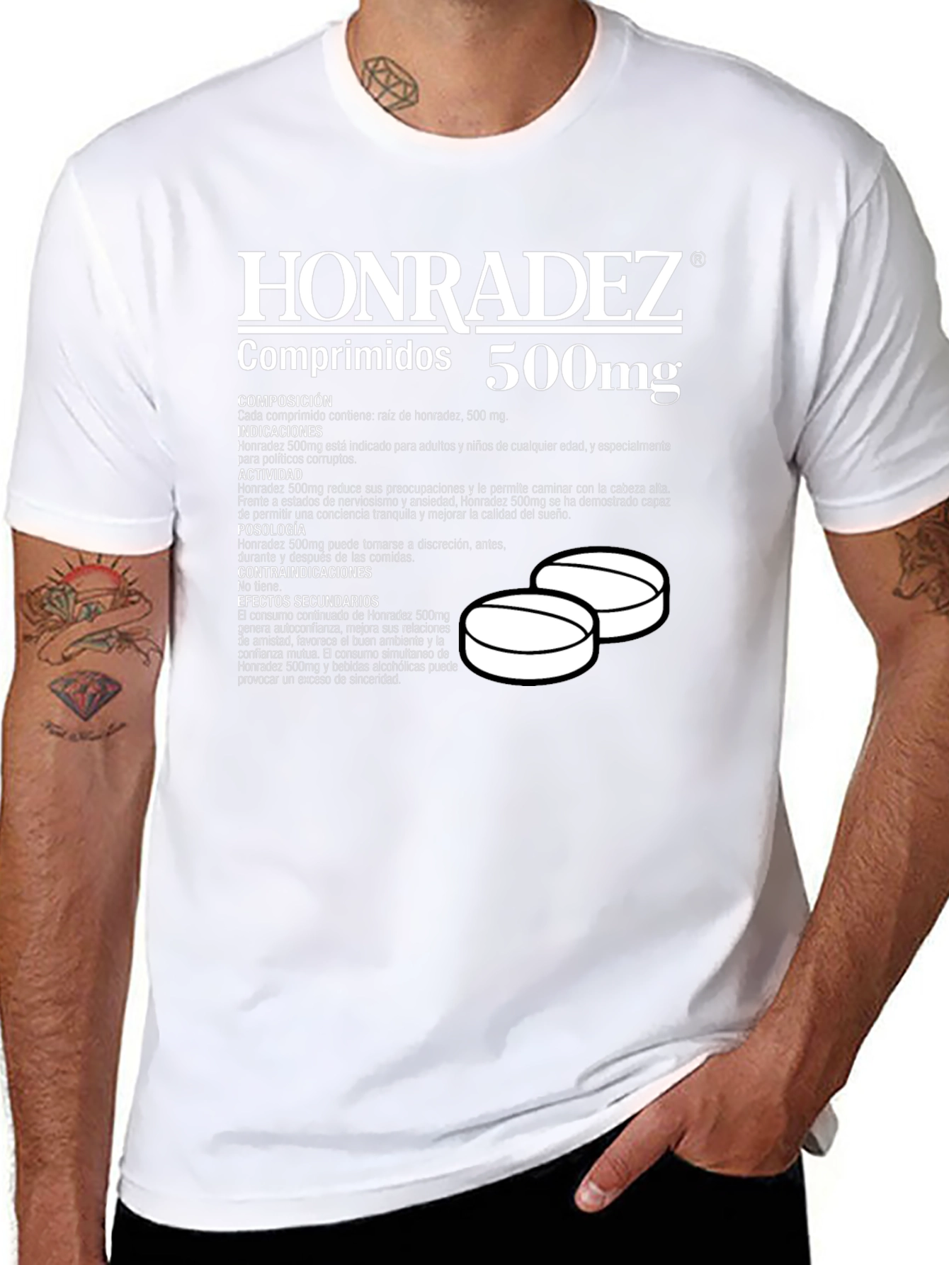 Honradez 500mg T-Shirt: Honesty Pill Funny Graphic Tee