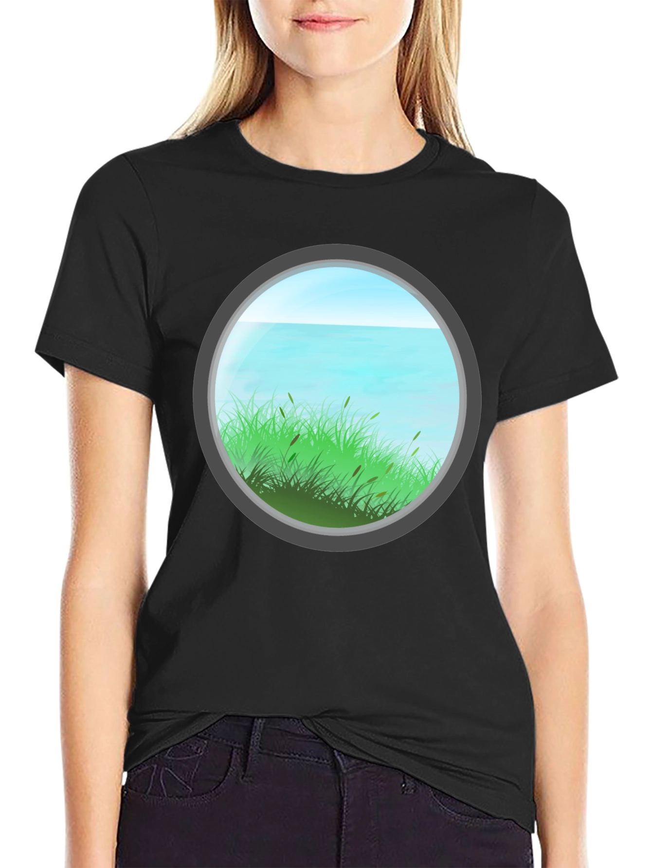 Nature View Graphic Tee - Black Cotton Blend