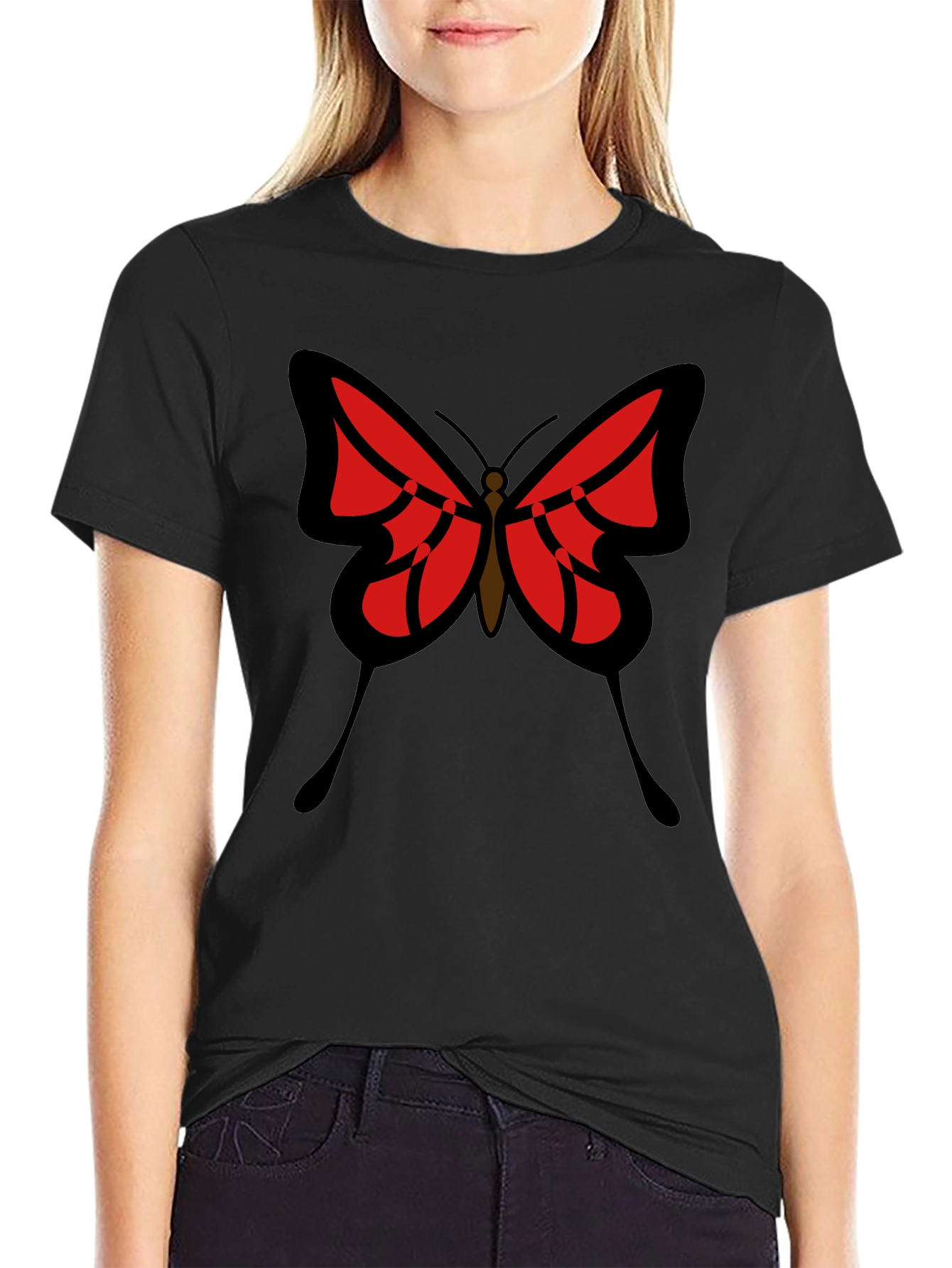 Butterfly Graphic Tee - Black Cotton Casual Shirt