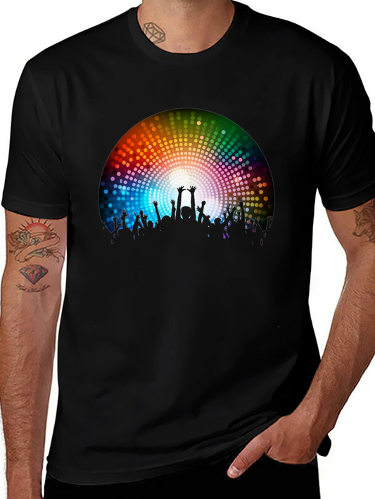 Party Crowd Graphic Tee - Black Cotton T-Shirt