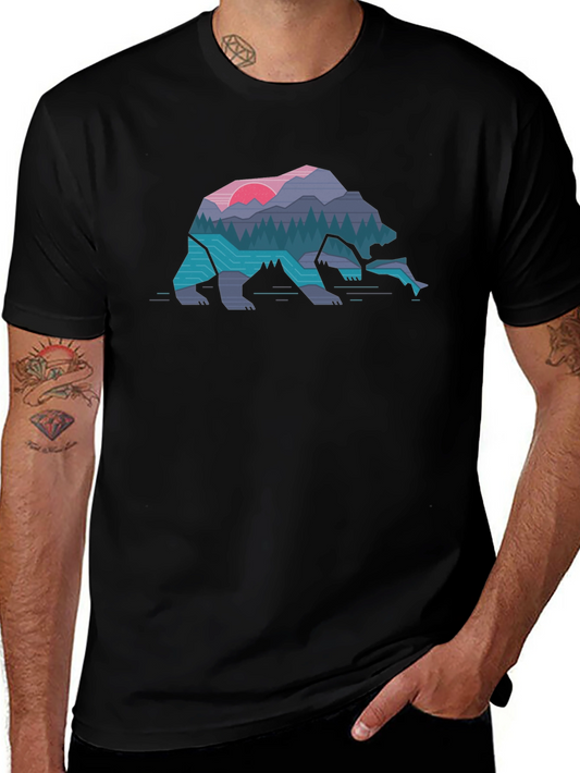 Geometric Bear Nature Scene Graphic Tee