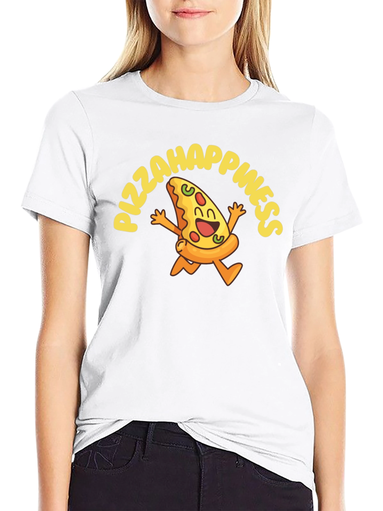 Pizza Happiness Graphic Black T-Shirt