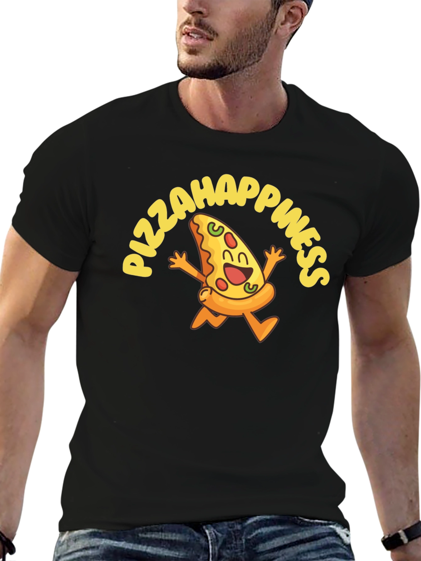Pizza Happiness Graphic Black T-Shirt