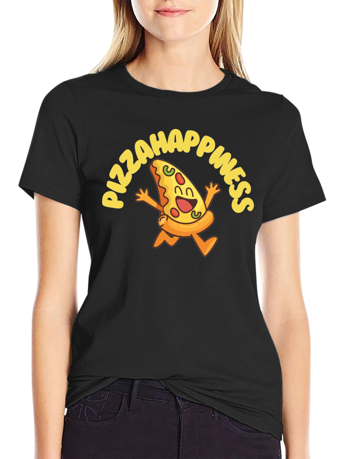 Pizza Happiness Graphic Black T-Shirt