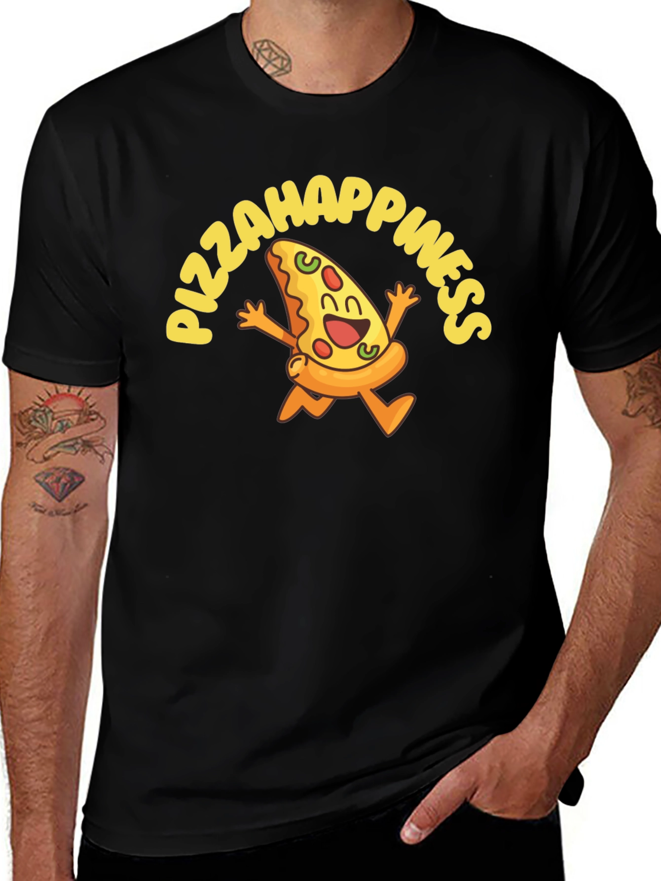 Pizza Happiness Graphic Black T-Shirt