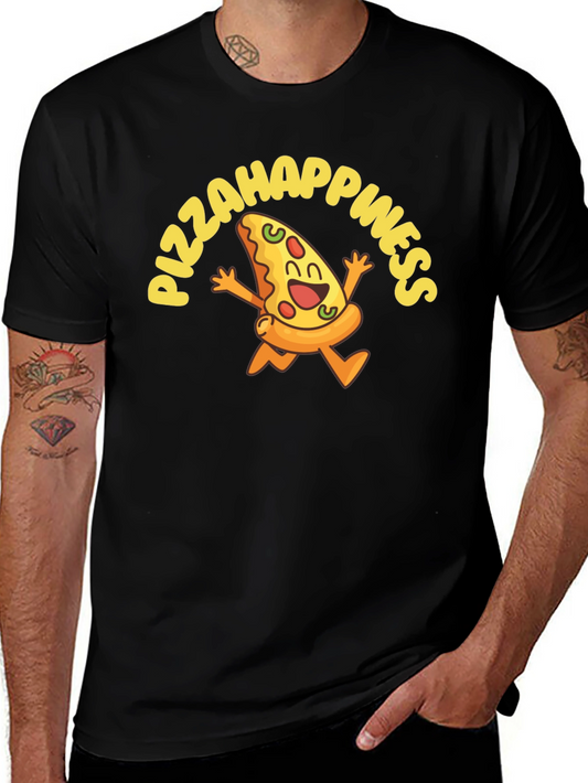 Pizza Happiness Graphic Black T-Shirt