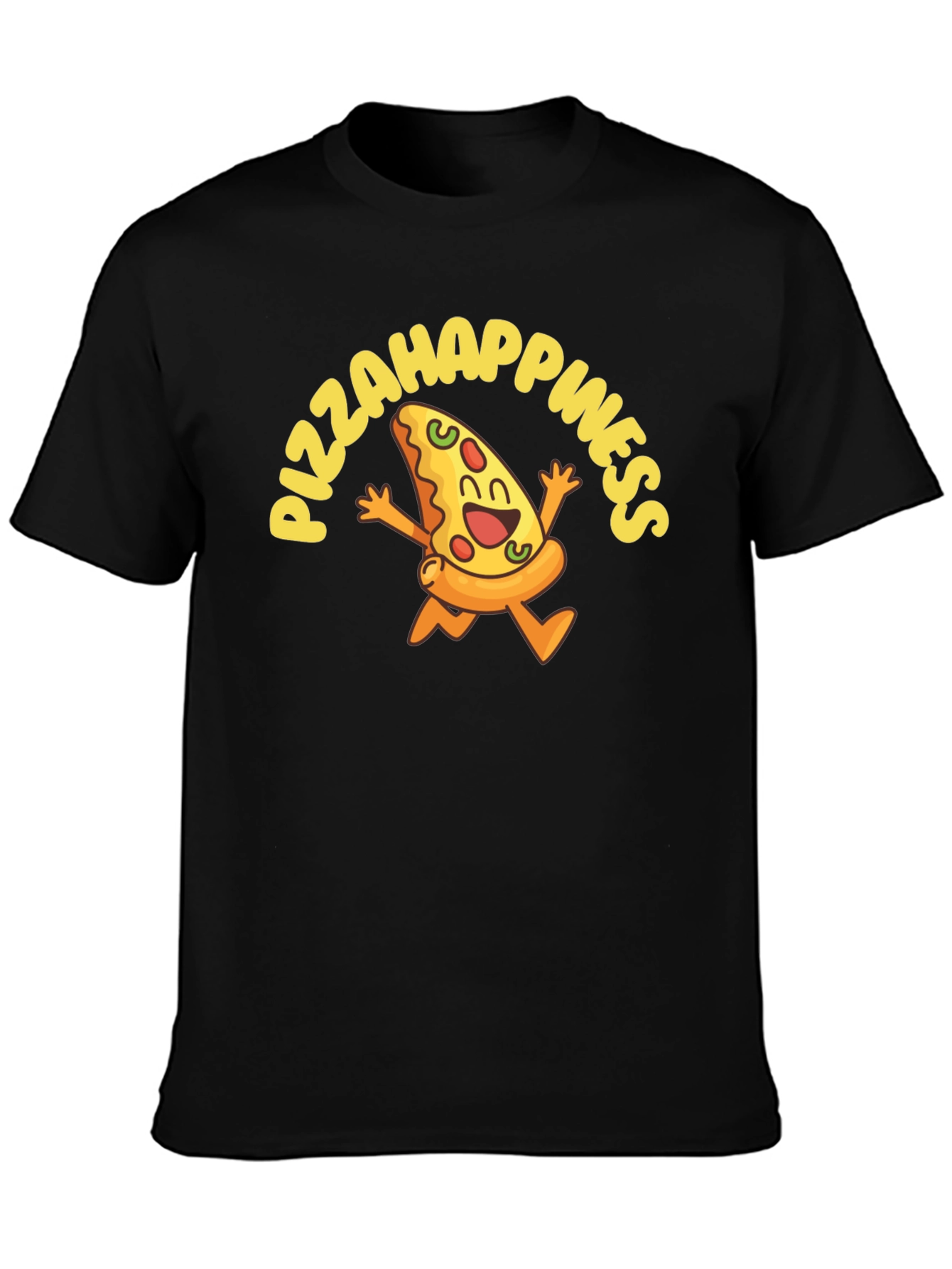 Pizza Happiness Graphic Black T-Shirt
