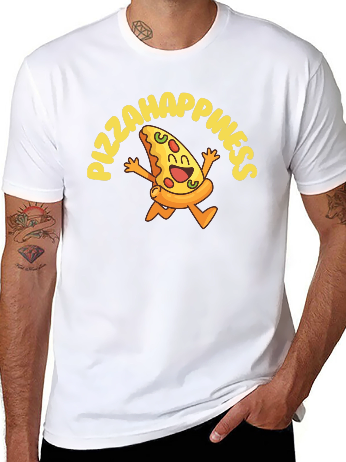 Pizza Happiness Graphic Black T-Shirt