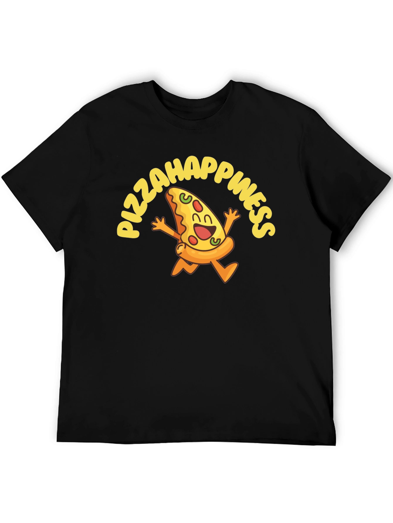 Pizza Happiness Graphic Black T-Shirt