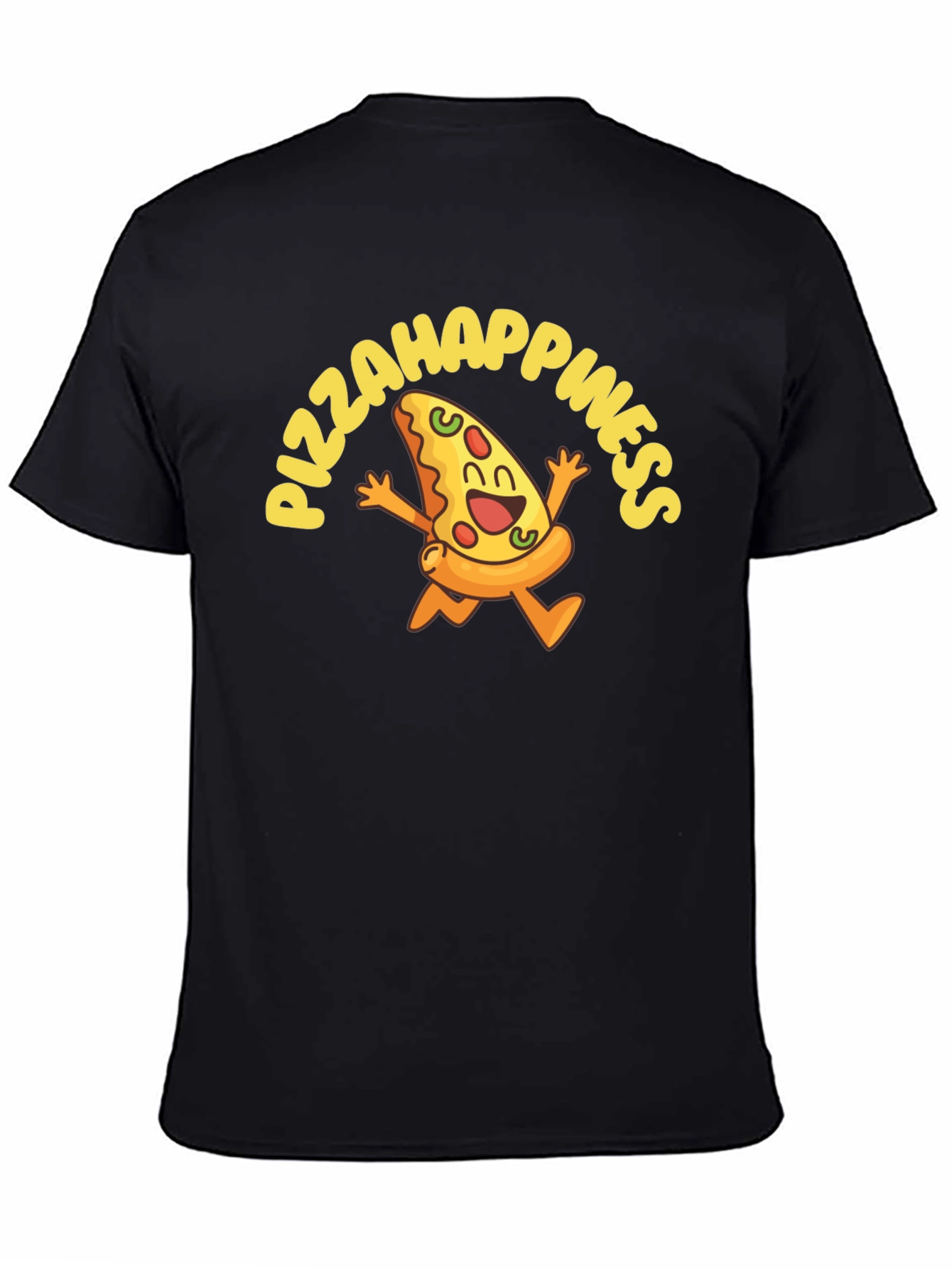 Pizza Happiness Graphic Black T-Shirt