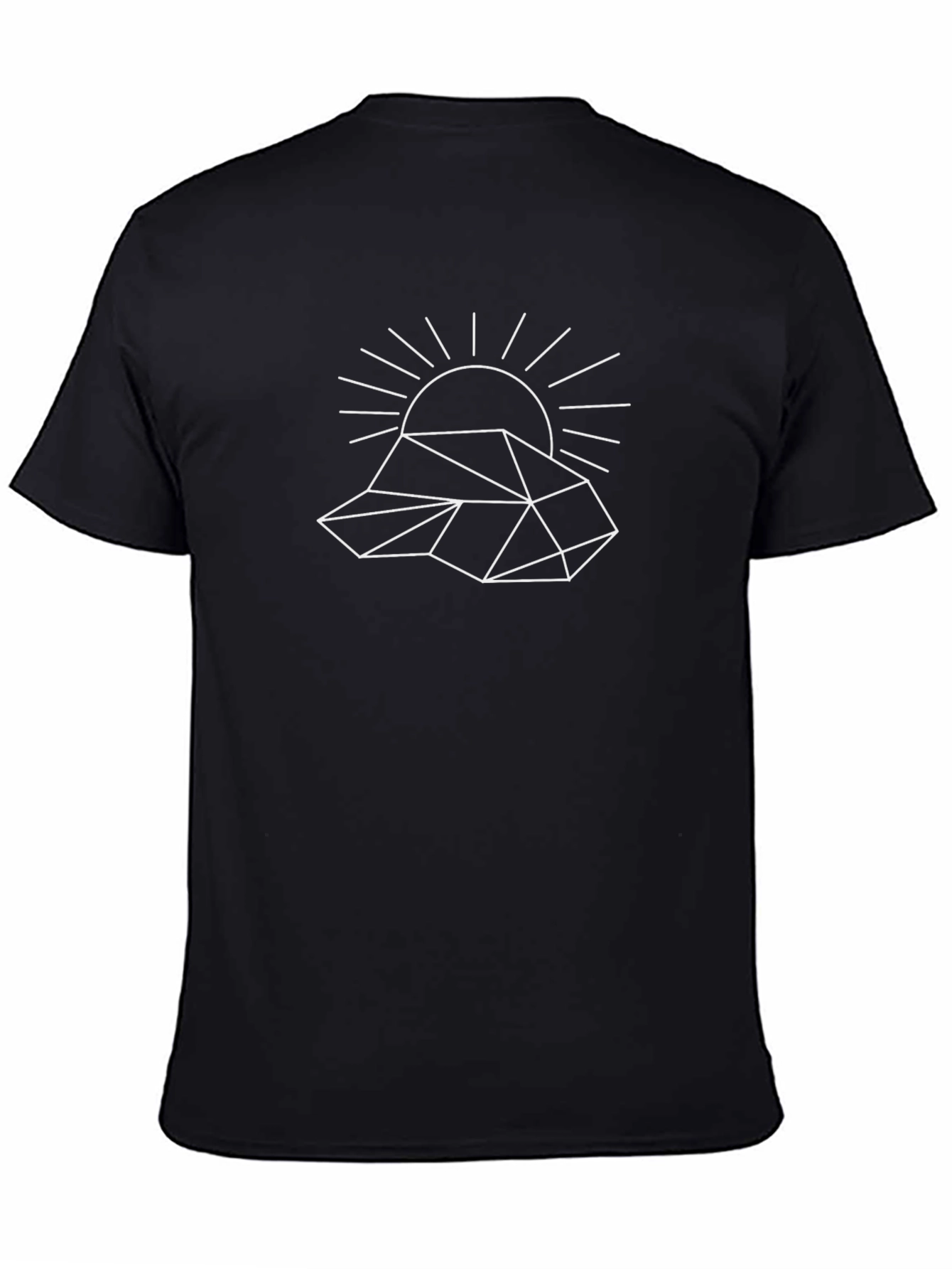 Geometric Mountain & Sun Graphic Black T-Shirt