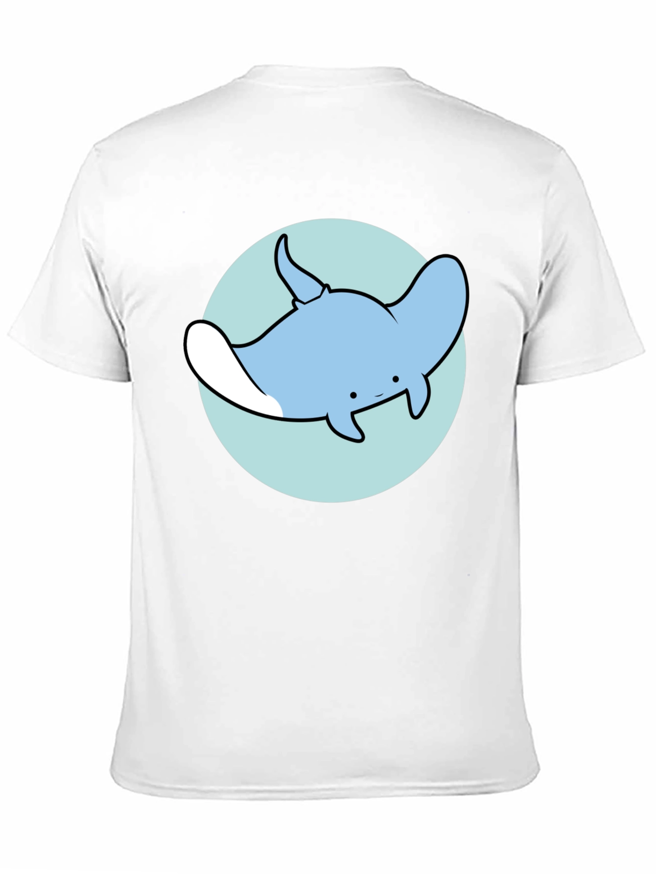 Cartoon Manta Ray Graphic Tee - Casual Black T-Shirt