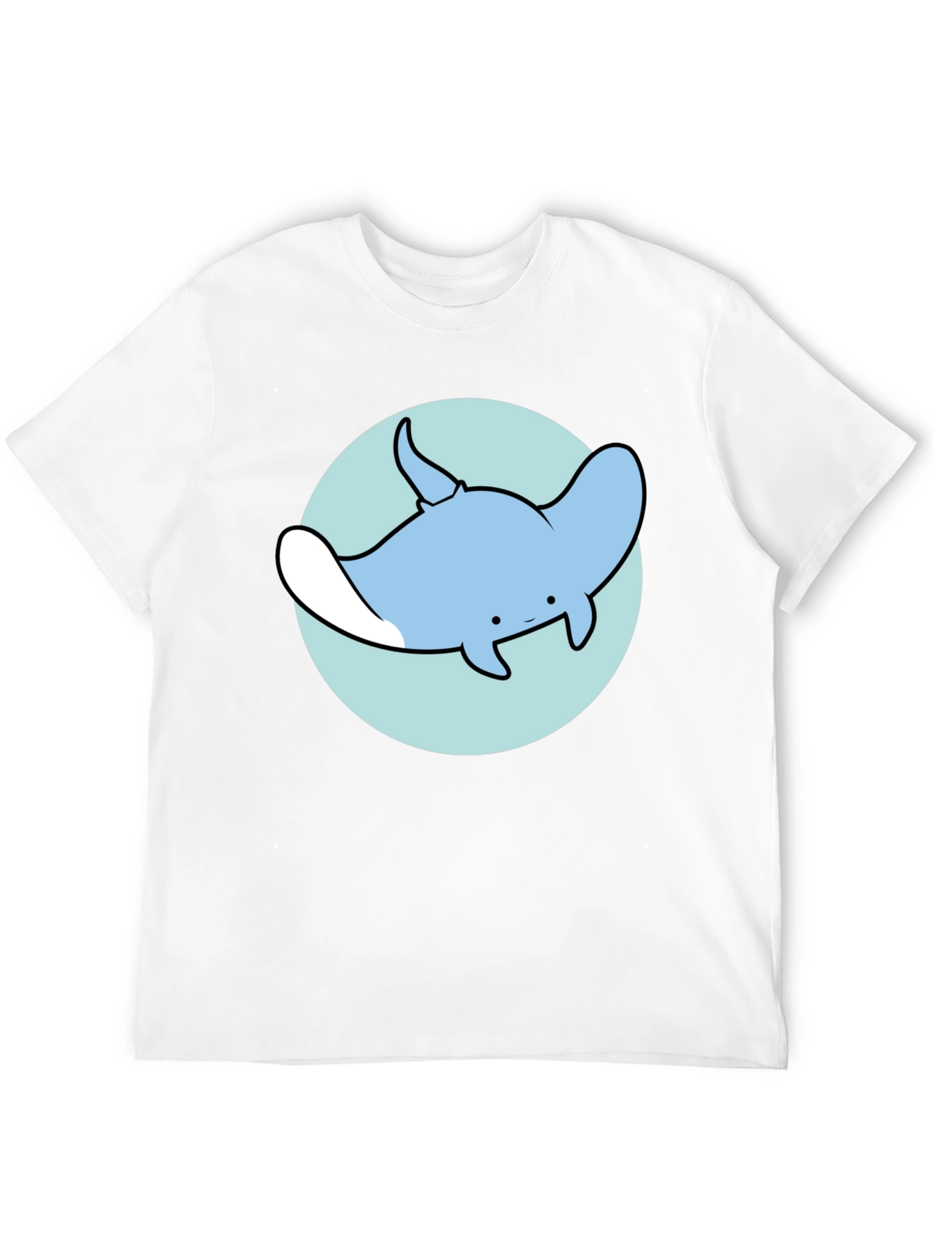 Cartoon Manta Ray Graphic Tee - Casual Black T-Shirt