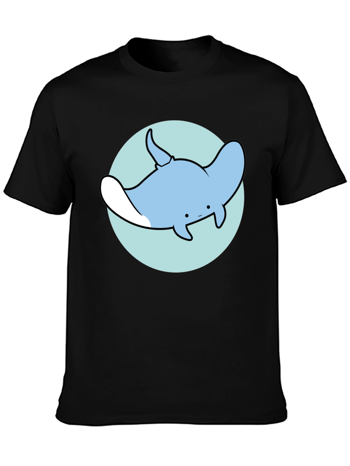 Cartoon Manta Ray Graphic Tee - Casual Black T-Shirt