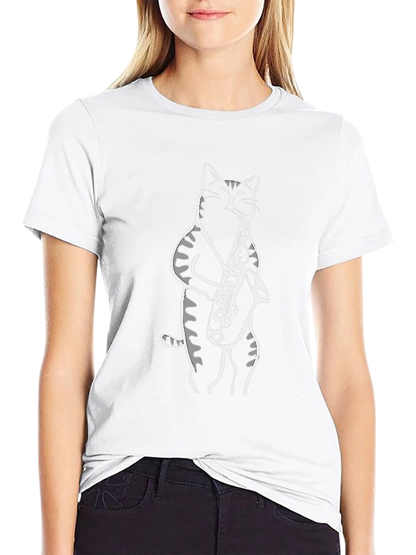 Cat Saxophone Player Graphic T-Shirt