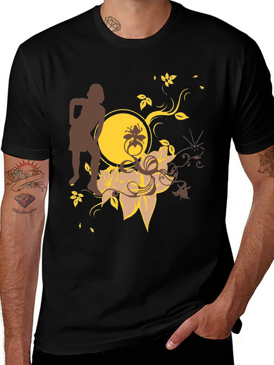 Trendy Black Graphic Tee - Unique Floral Design