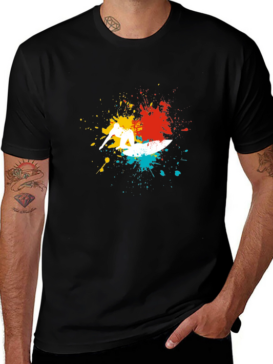 Surfer Splash Graphic Tee - Cool Black T-Shirt