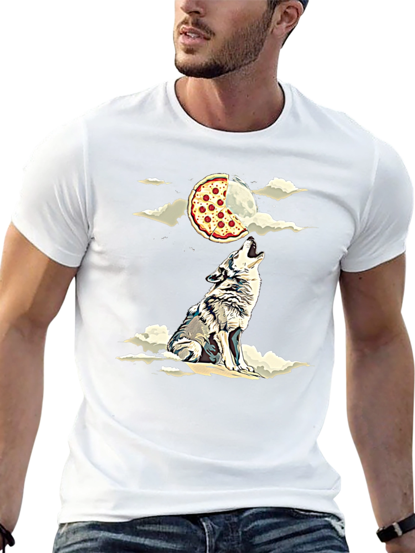 Wolf Howling at Pizza Moon Graphic Tee