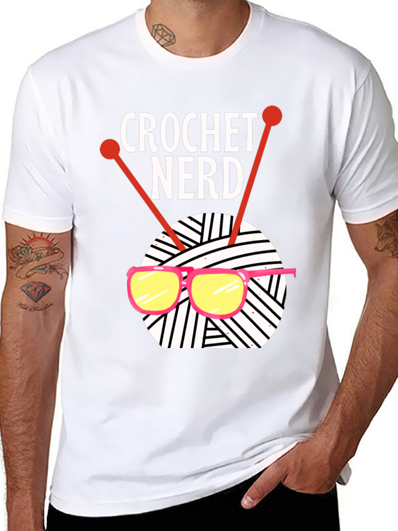 Crochet Nerd T-Shirt - Knitted Yarn & Glasses Tee