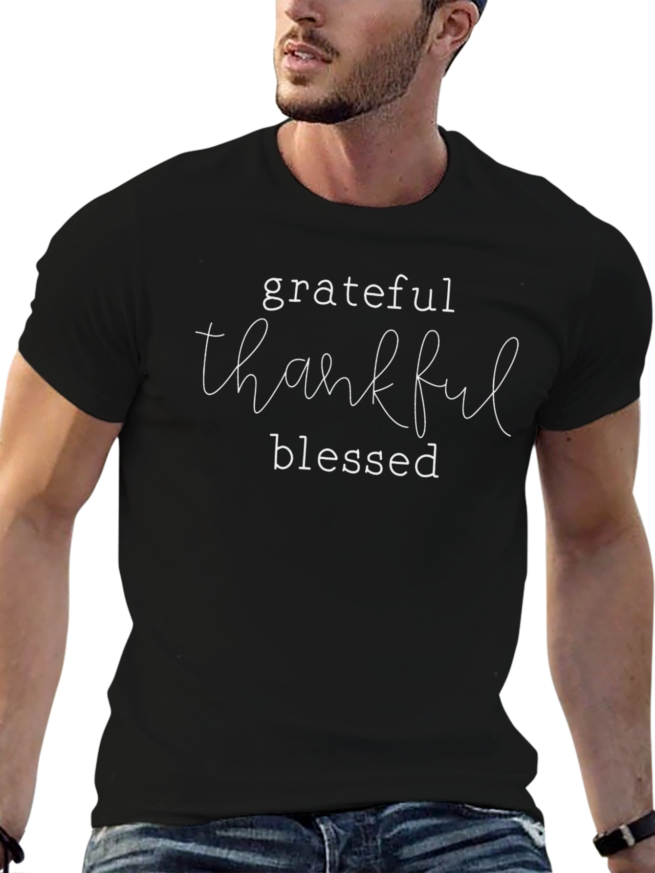 Grateful Thankful Blessed Black Graphic Tee