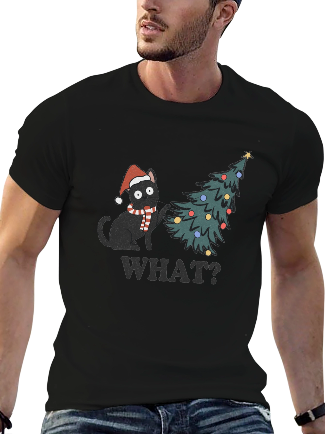 Christmas Cat T-Shirt - What? Holiday Tee