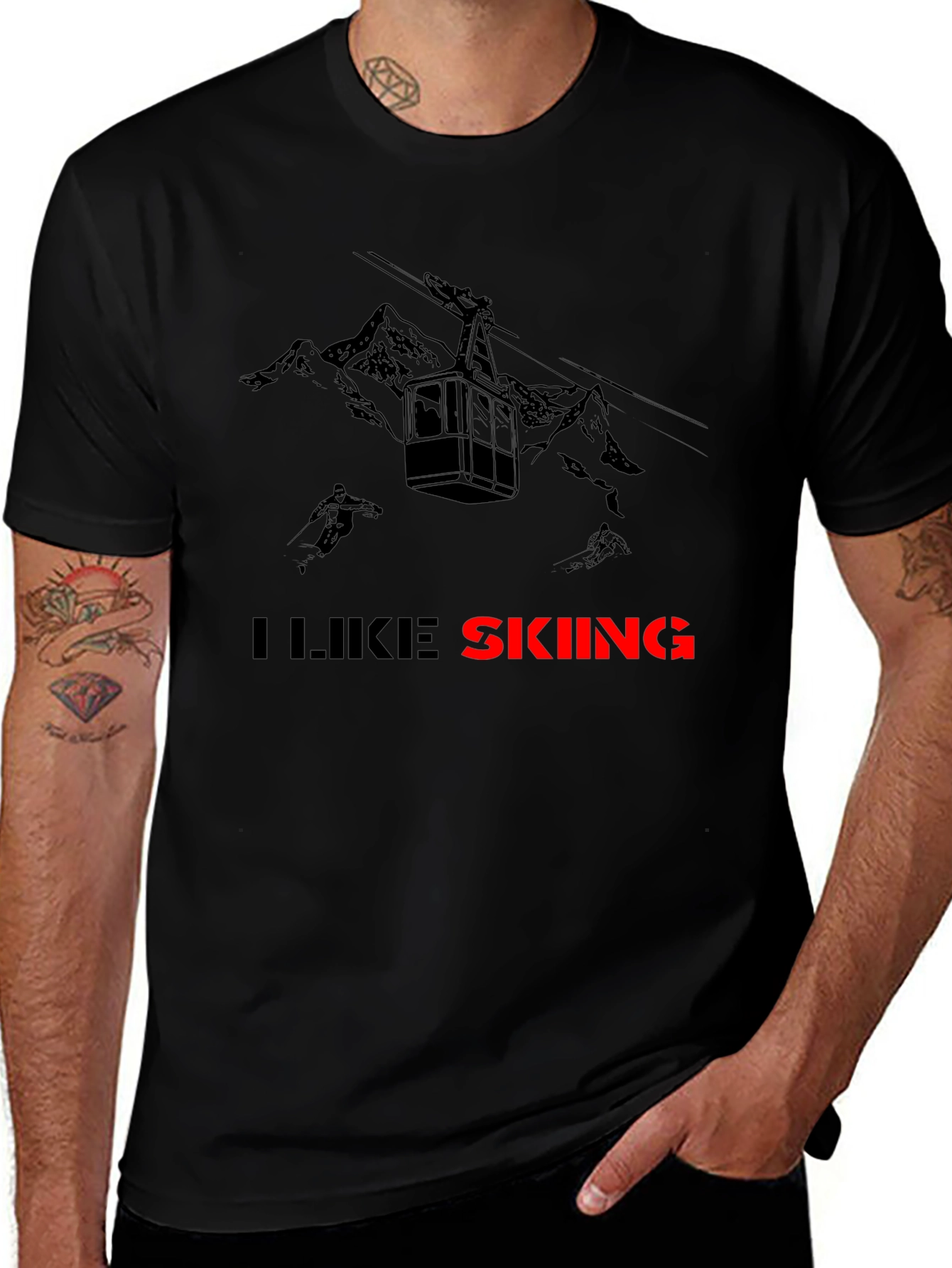 I Like Skiing Black T-Shirt