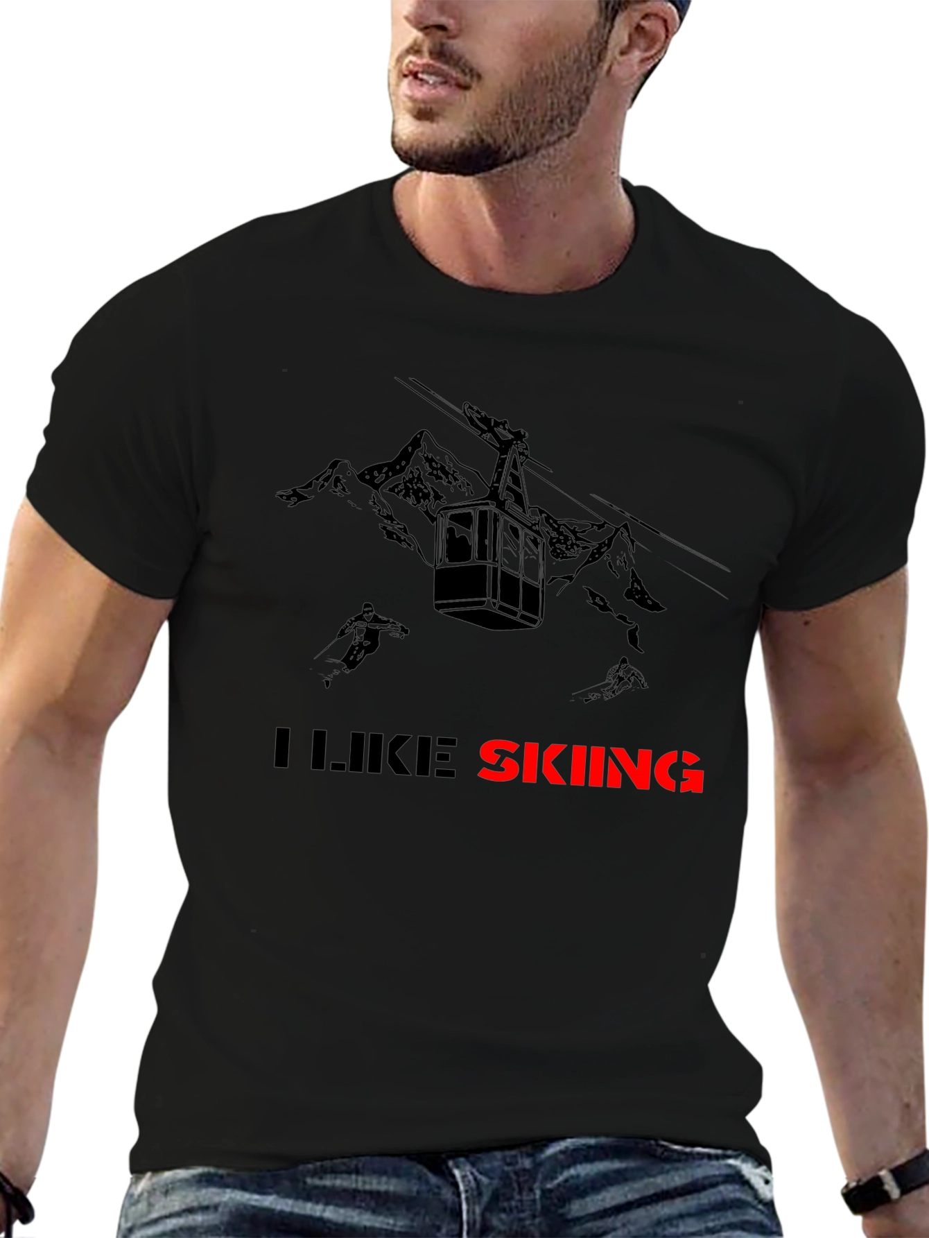 I Like Skiing Black T-Shirt