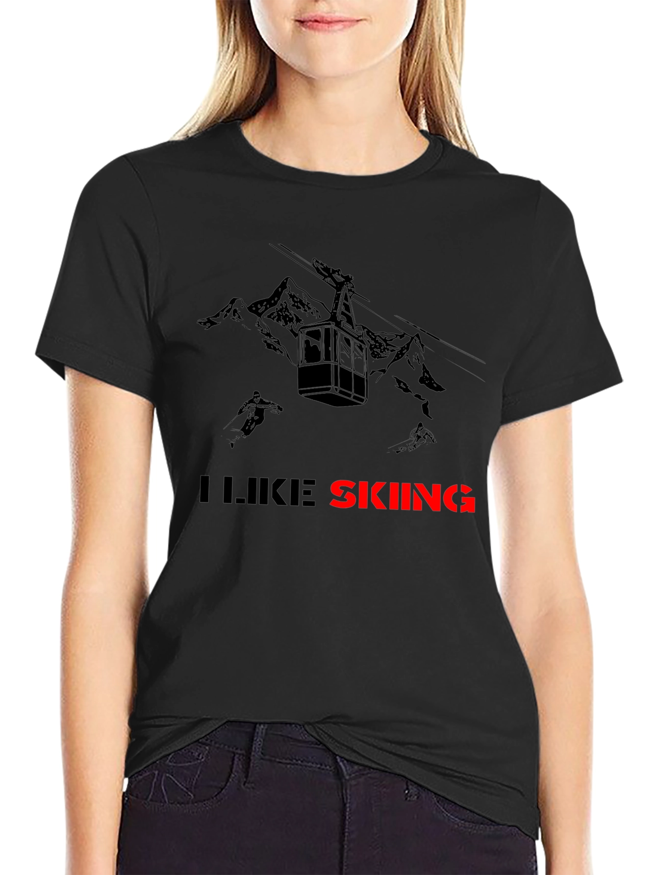 I Like Skiing Black T-Shirt