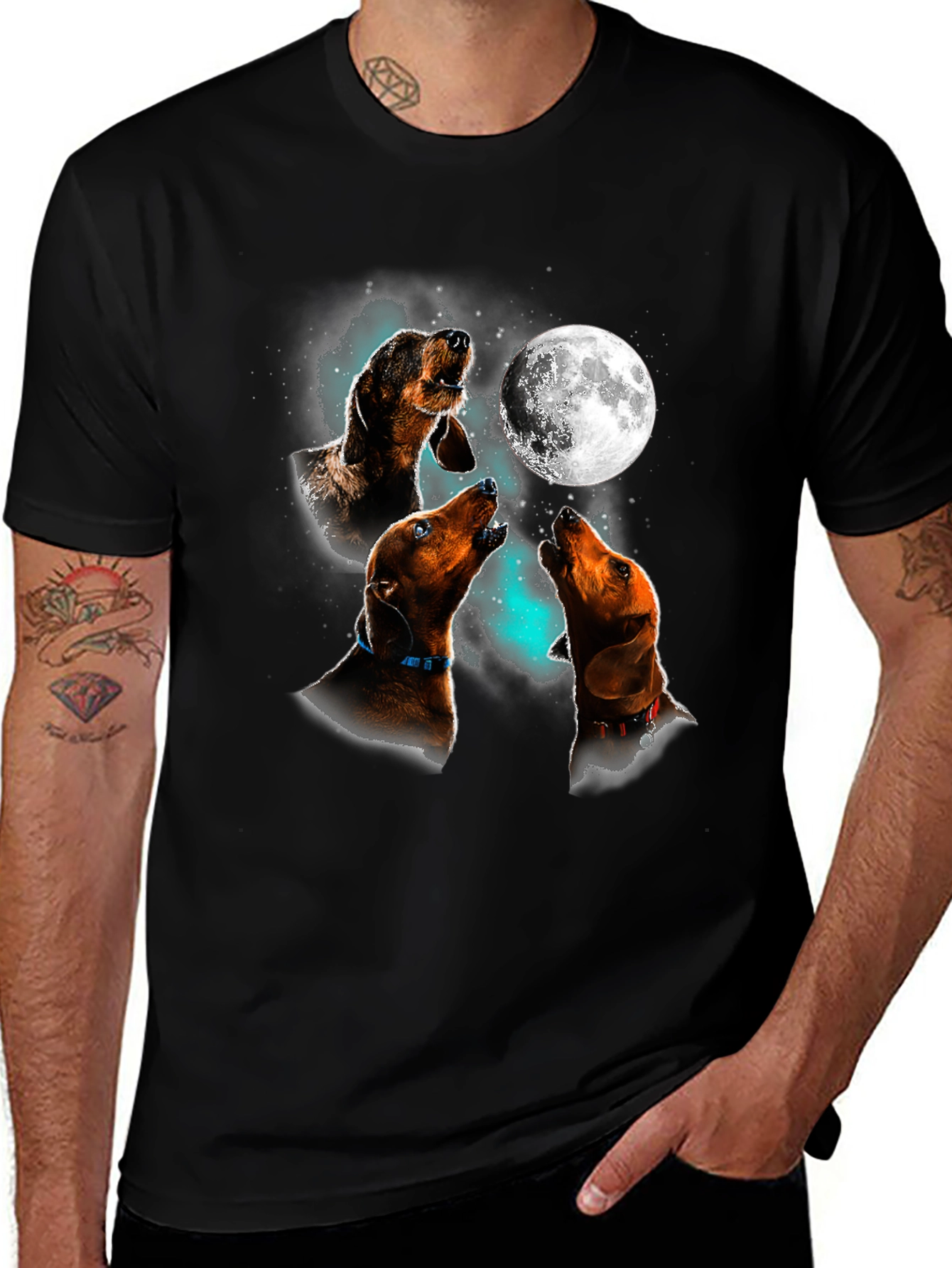 Dachshund Howling Moon Graphic T-Shirt