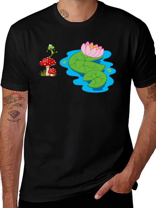 Frog & Lily Pad Graphic Tee - Whimsical Nature Design