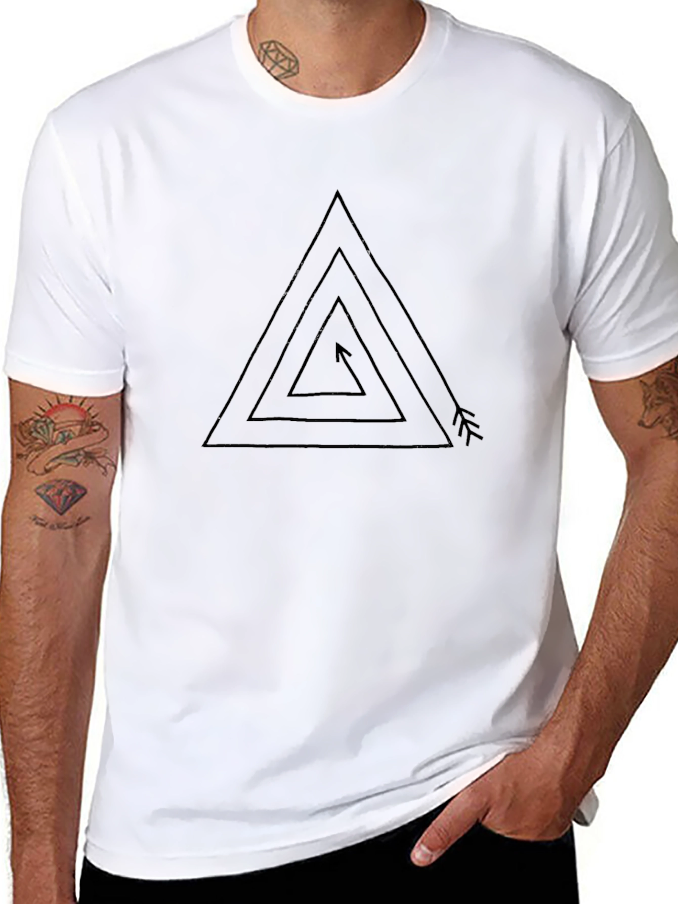 Geometric Arrow Triangle Graphic Tee - Black Casual Shirt