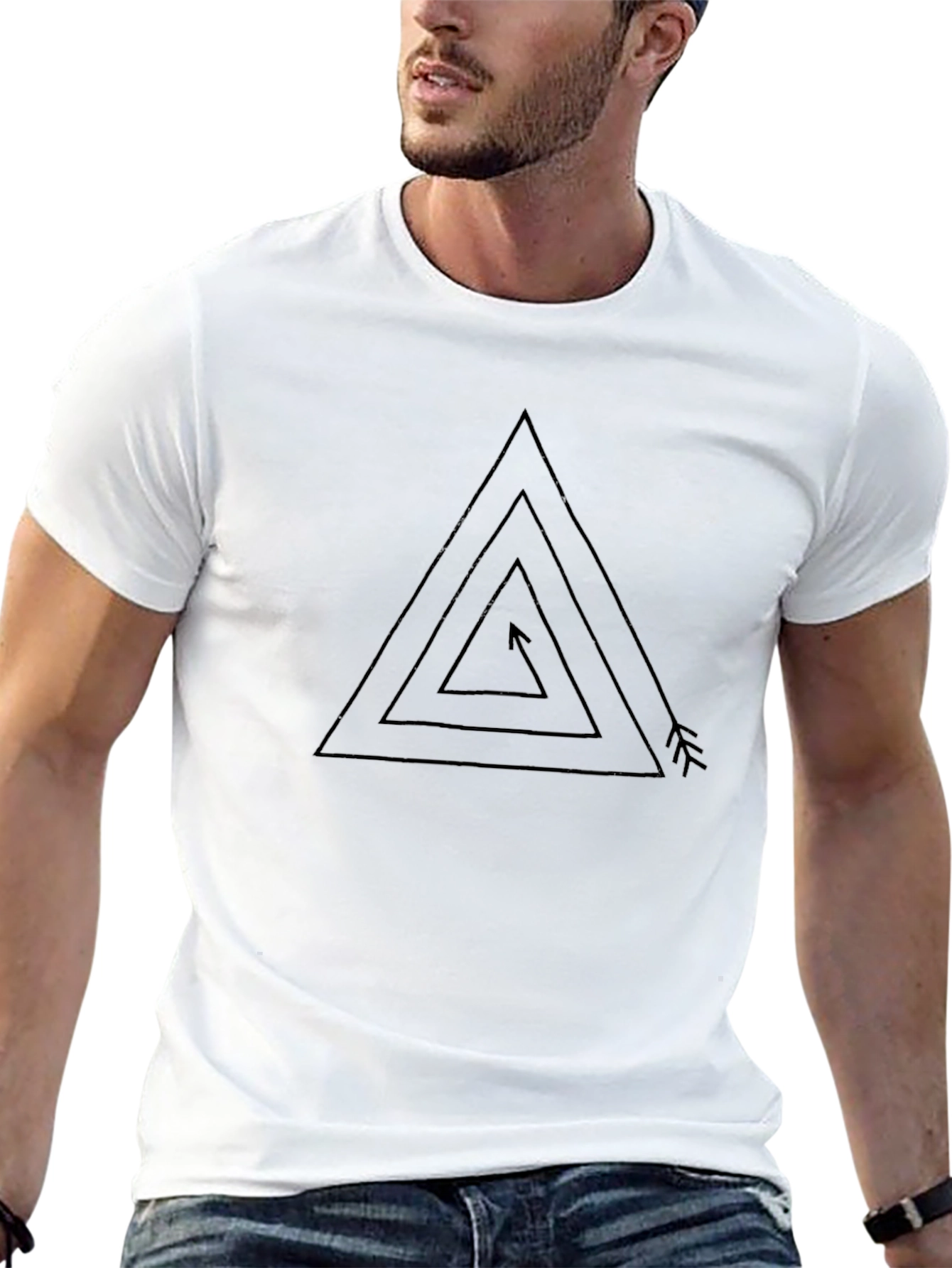 Geometric Arrow Triangle Graphic Tee - Black Casual Shirt