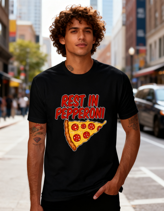 Chic Pizza Print Black T-shirt
