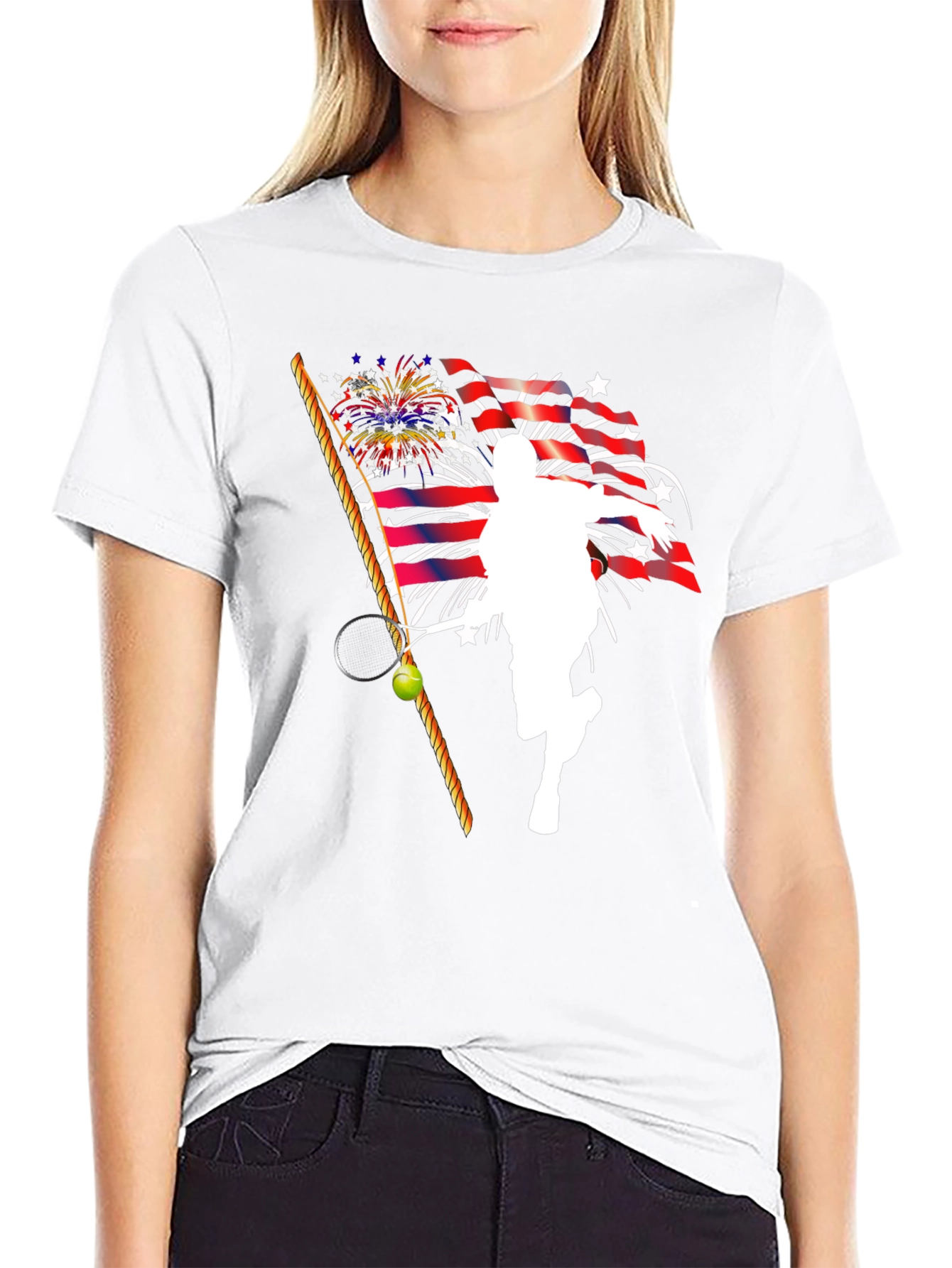 Patriotic Tennis Player Graphic T-Shirt