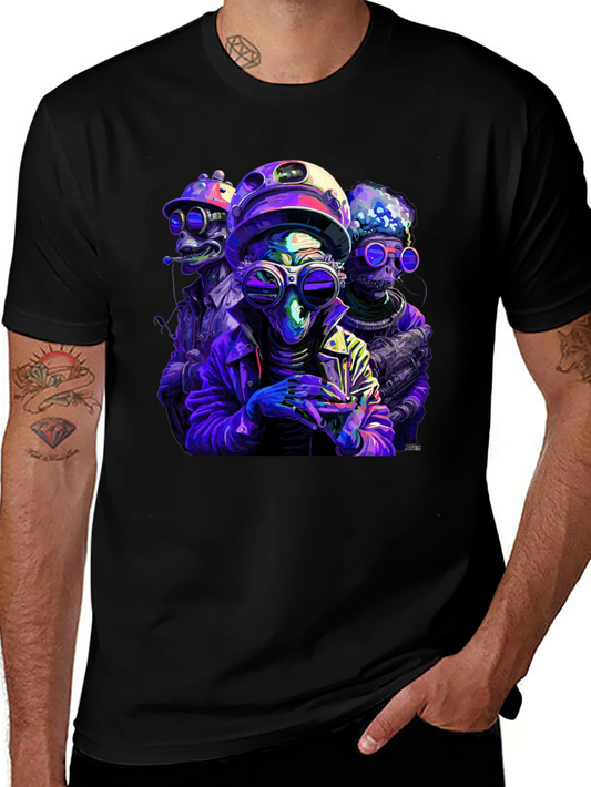 Retro Alien Crew Graphic Black T-Shirt