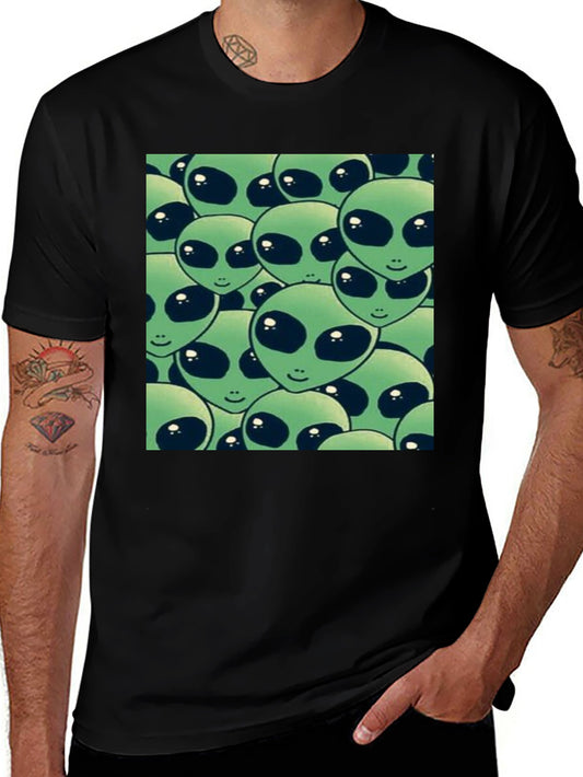 Alien Heads Graphic Black T-Shirt