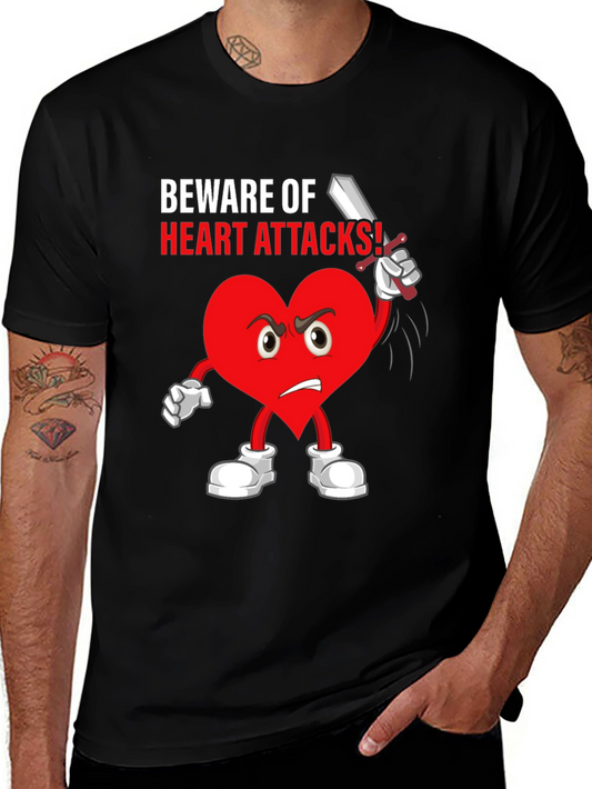 Beware Heart Attacks T-Shirt Funny Cartoon Heart