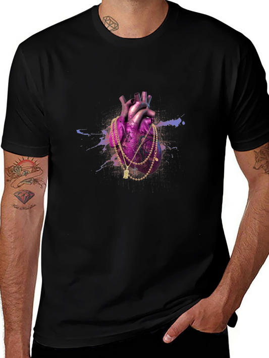Heart & Gold Chain Black T-Shirt