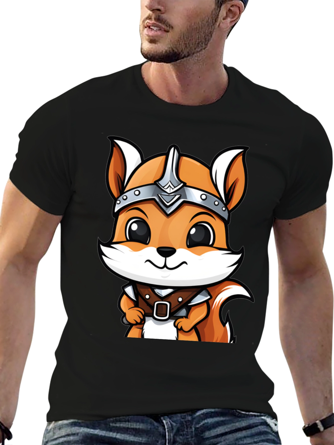 Viking Squirrel Cartoon Black T-Shirt