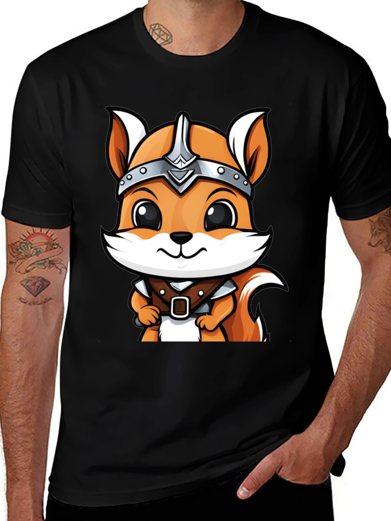 Viking Squirrel Cartoon Black T-Shirt