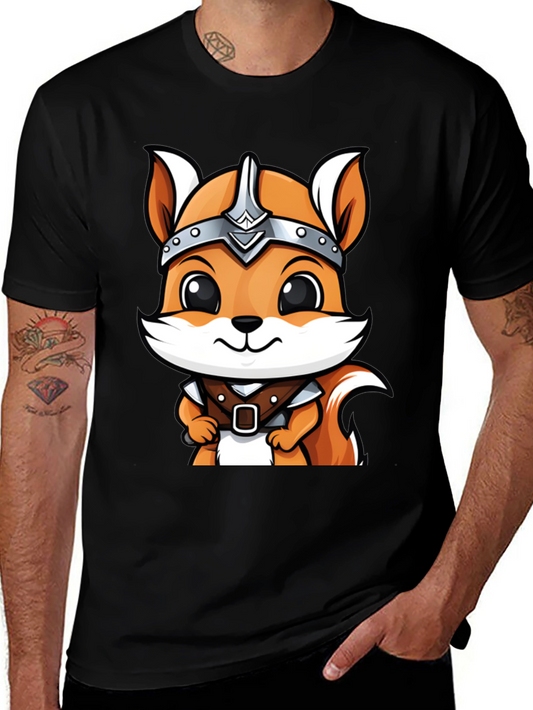 Viking Squirrel Cartoon Black T-Shirt