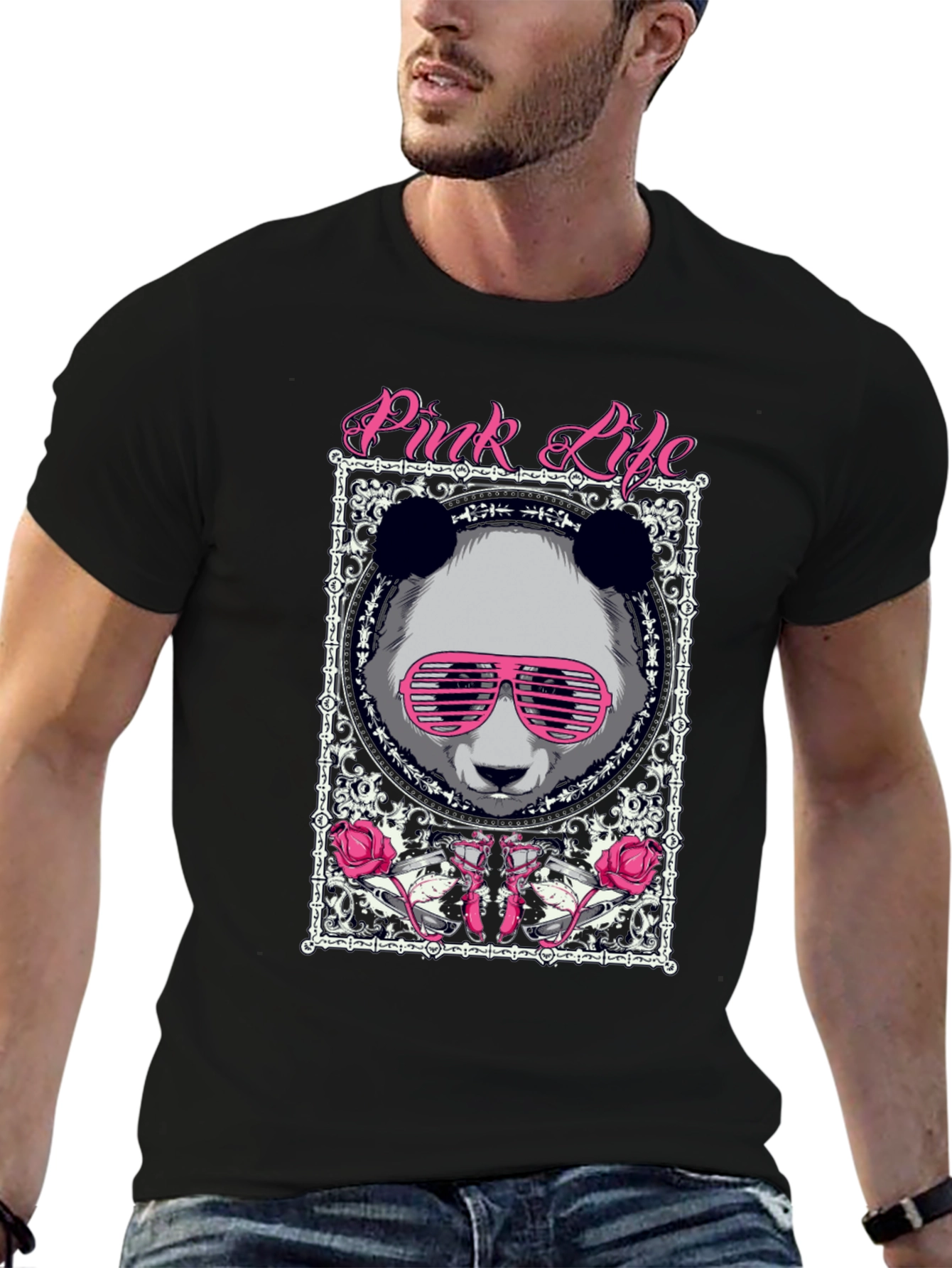Pink Life Panda Graphic T-Shirt
