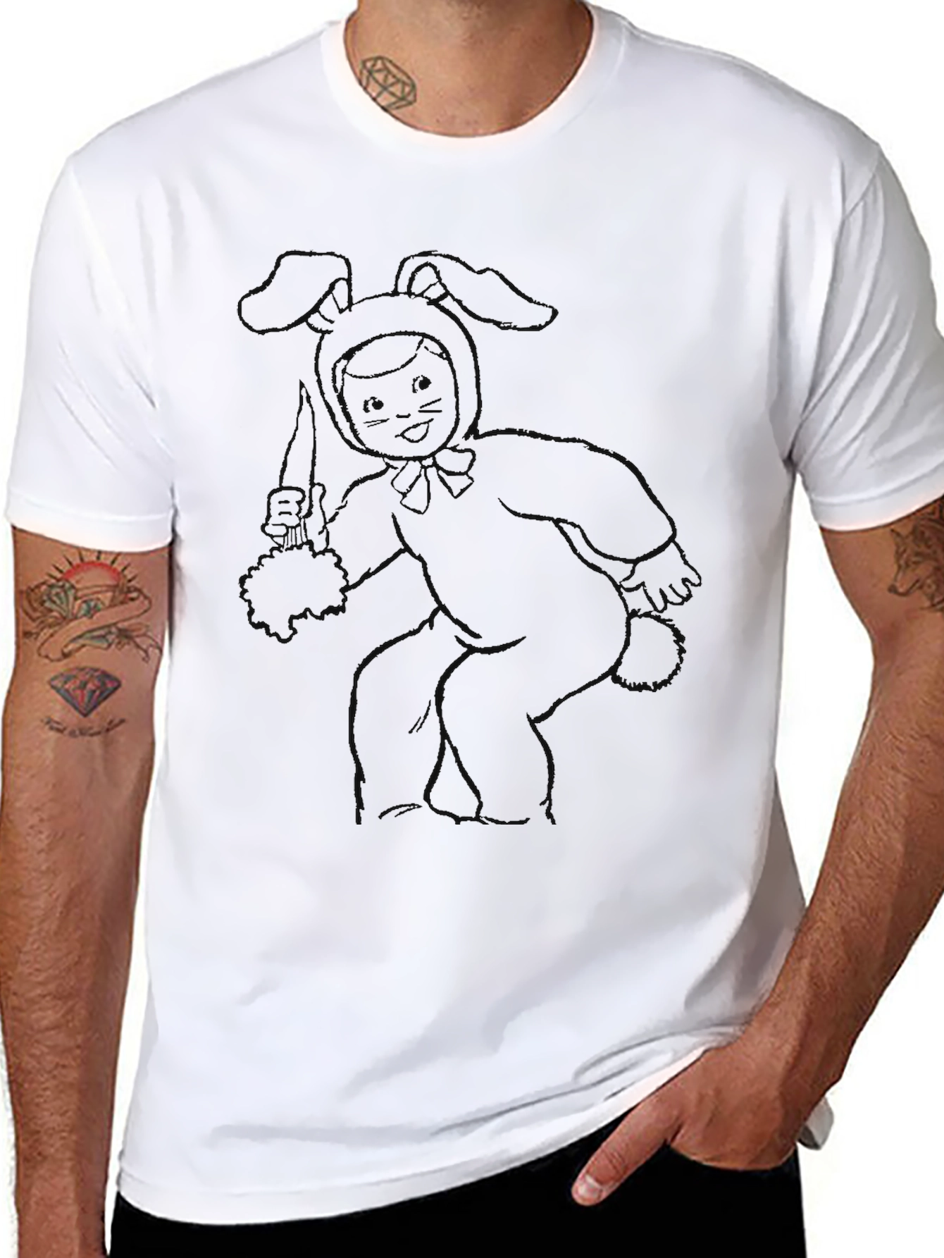 Black T-Shirt with Bunny Costume Graphic