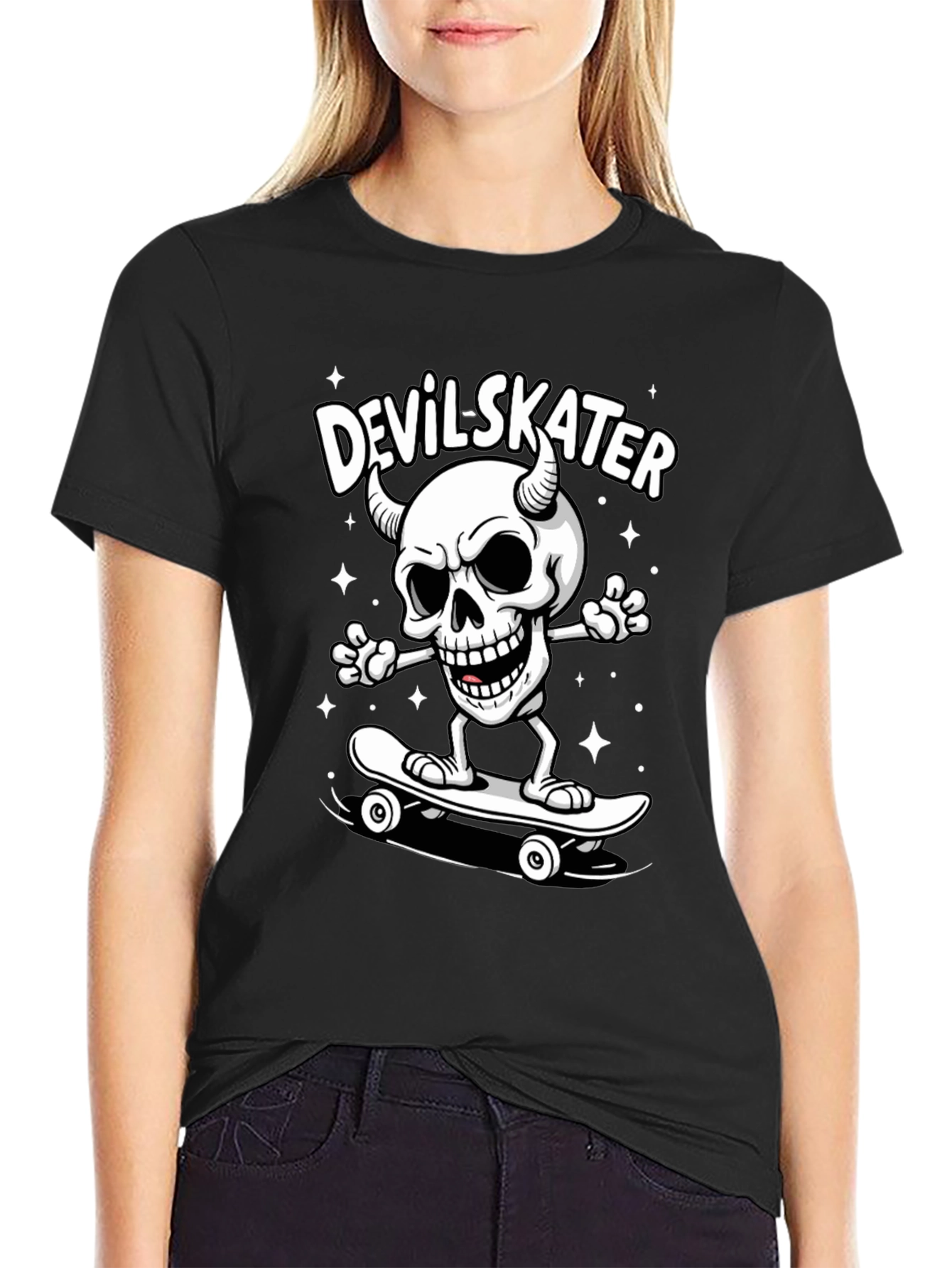 Devil Skater Graphic Tee - Black Cotton T-Shirt