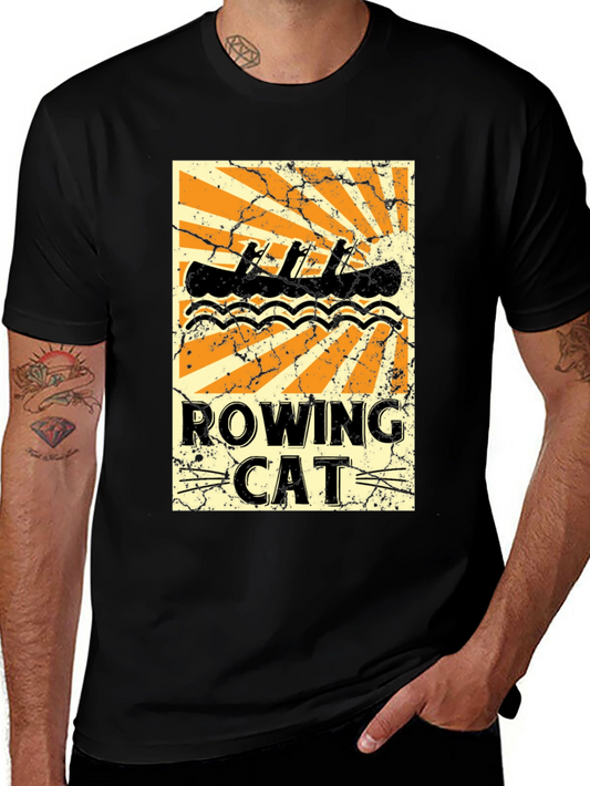 Rowing Cat Graphic Tee - Vintage Style