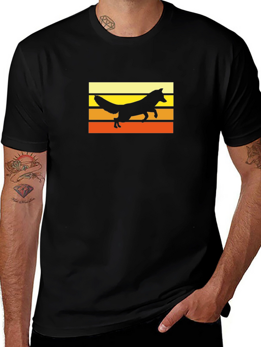 Retro Fox Sunset Graphic Black T-Shirt