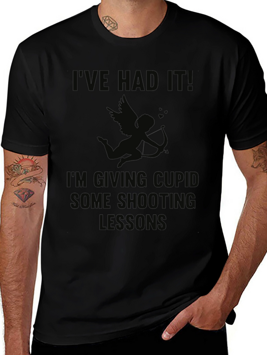 Humorous Cupid Shooting Lessons Black T-Shirt