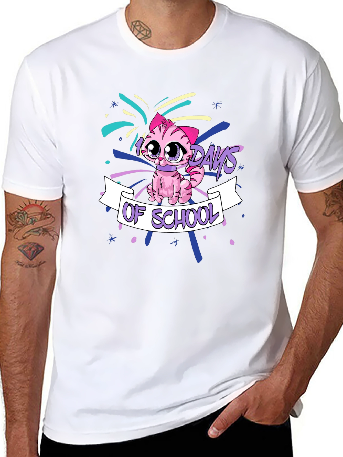 100 Days of School Pink Cat T-Shirt