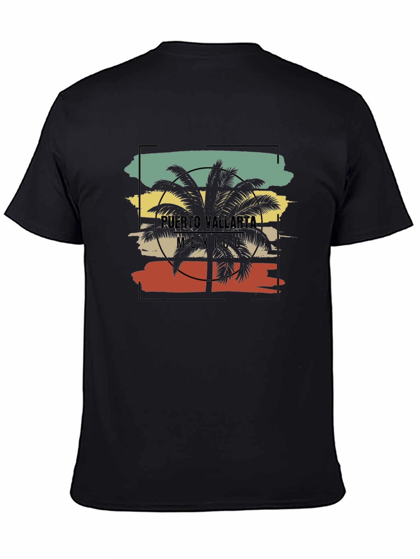 Puerto Vallarta Retro Palm Tree Black T-Shirt