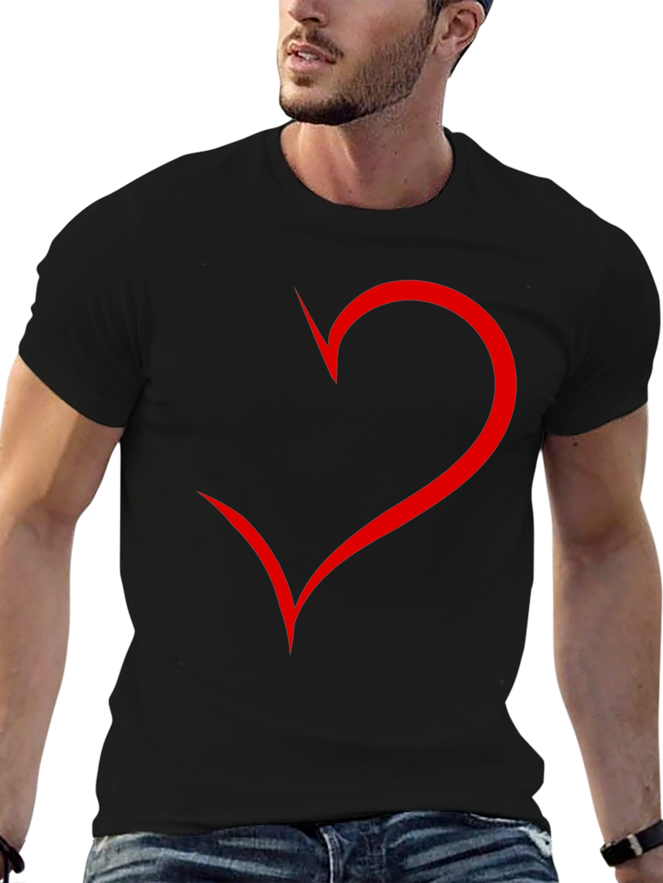 Mens Black T-Shirt with Red Heart Design